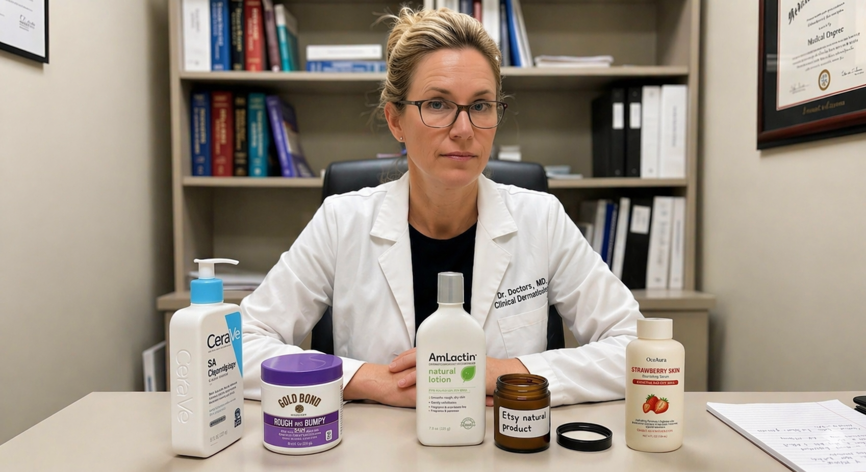 Dr. Sarah Collins reviewing children's KP products